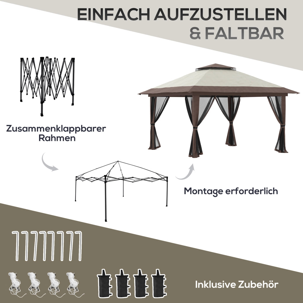 GAZEBO Pieghevole 392x392 cm Beige in Poliestere Regolabile in Altezza