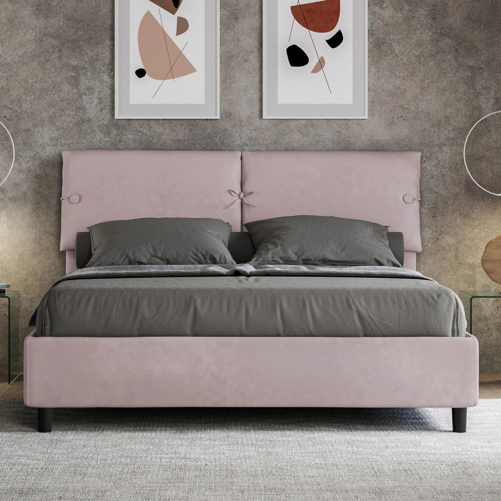 BS COM Letto matrimoniale senza rete imbottito 160x200 microfibra glicine