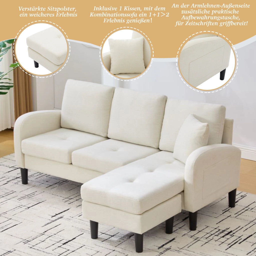DIVANO ANGOLARE Modulare 166 x 118 x 77 cm Beige chiaro