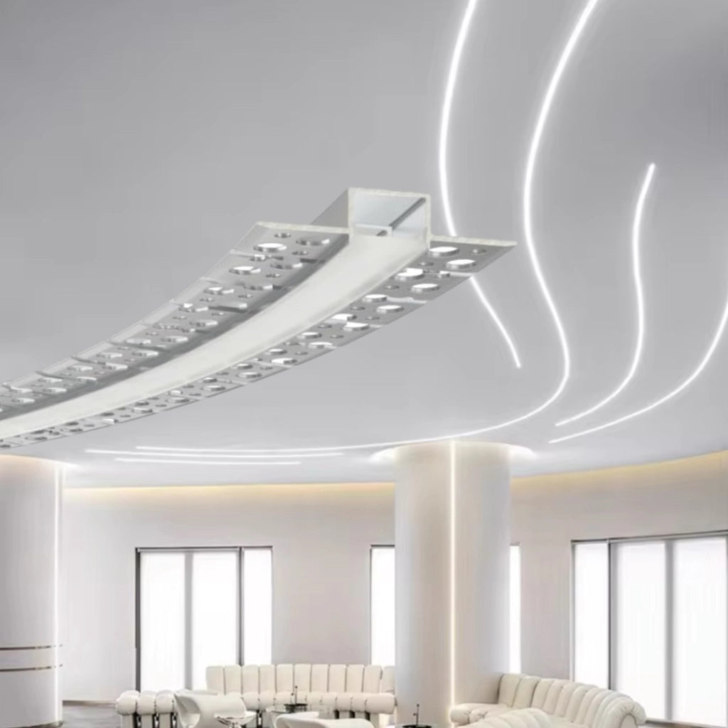Pacco di 12 Profili Profilo in alluminio flessibile per strisce strip LED curvabile installazione ad incasso per controsoffitte in cartongesso 1.5 metri x 12.6 mm schermatura opaca