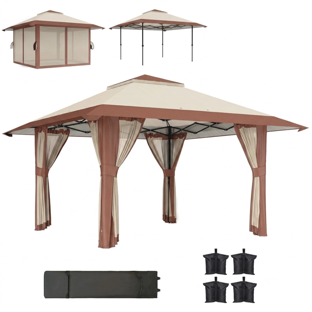 Gazebo da giardino 4x4 m con pareti a rete UPF50+ ¨C zephmum ¨C Beige