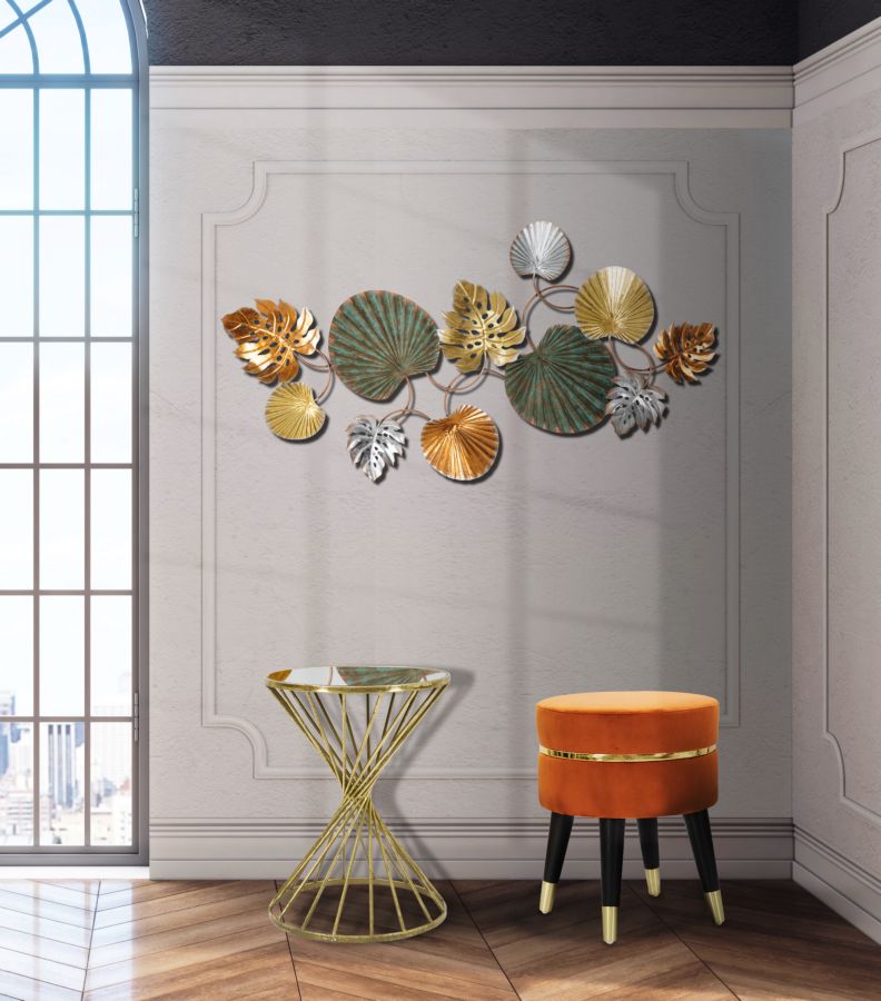 Tavolinetto Hypnos Ø42x50 cm in Ferro MDF e Vetro Oro