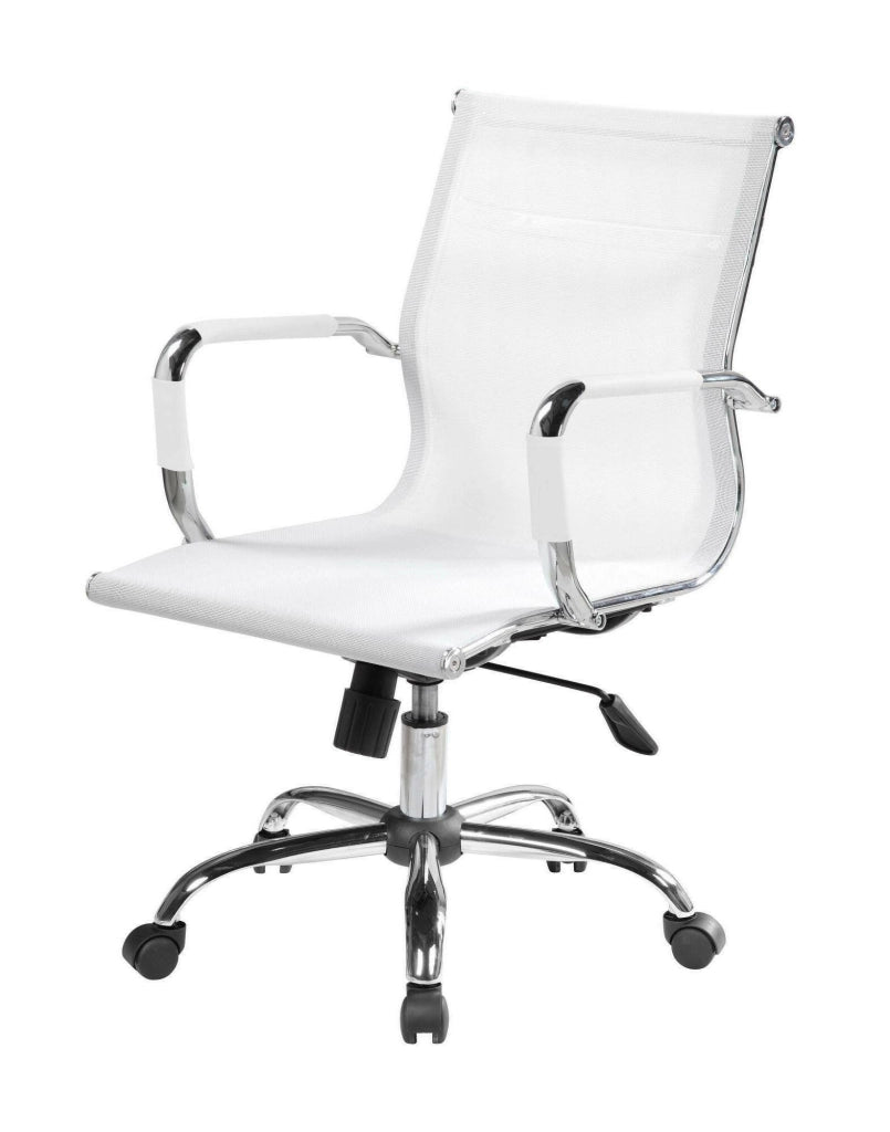 Sedia da ufficio Asunik\, Poltrona direzionale con braccioli, Sedia ergonomica da ufficio, Bianco, 62x54h92/102 cm