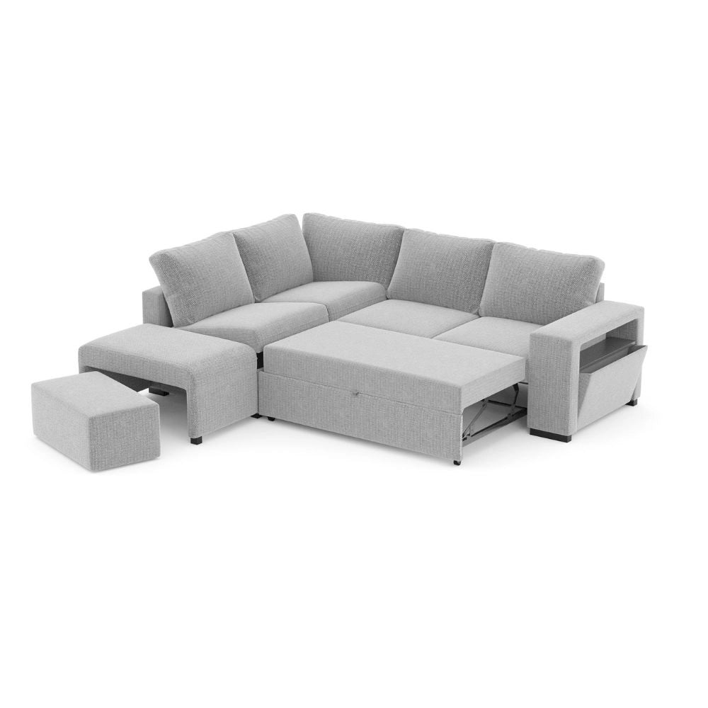 Divano Letto Angolare reversibile Jozzis grigio con funzione letto e bracciolo contenitore 248,5x209x90,5H