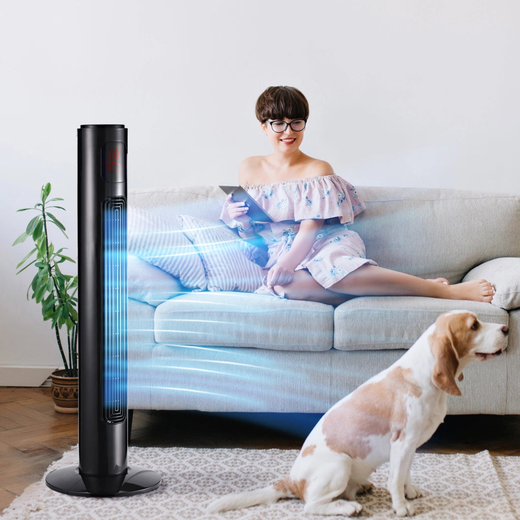 Ventilatore a Torre Oscillante con Telecomando ¨C zephmum ¨C Nero 32x32x96 cm