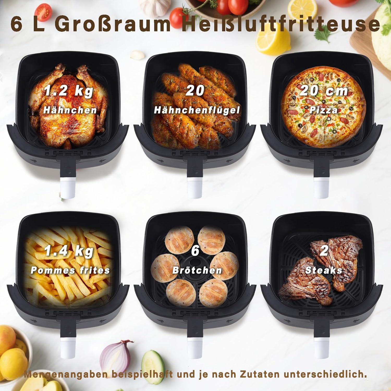 ZMH Friggitrice ad aria nera da 6 litri cestello singolo finestra di visualizzazione 7 programmi di cottura con timer