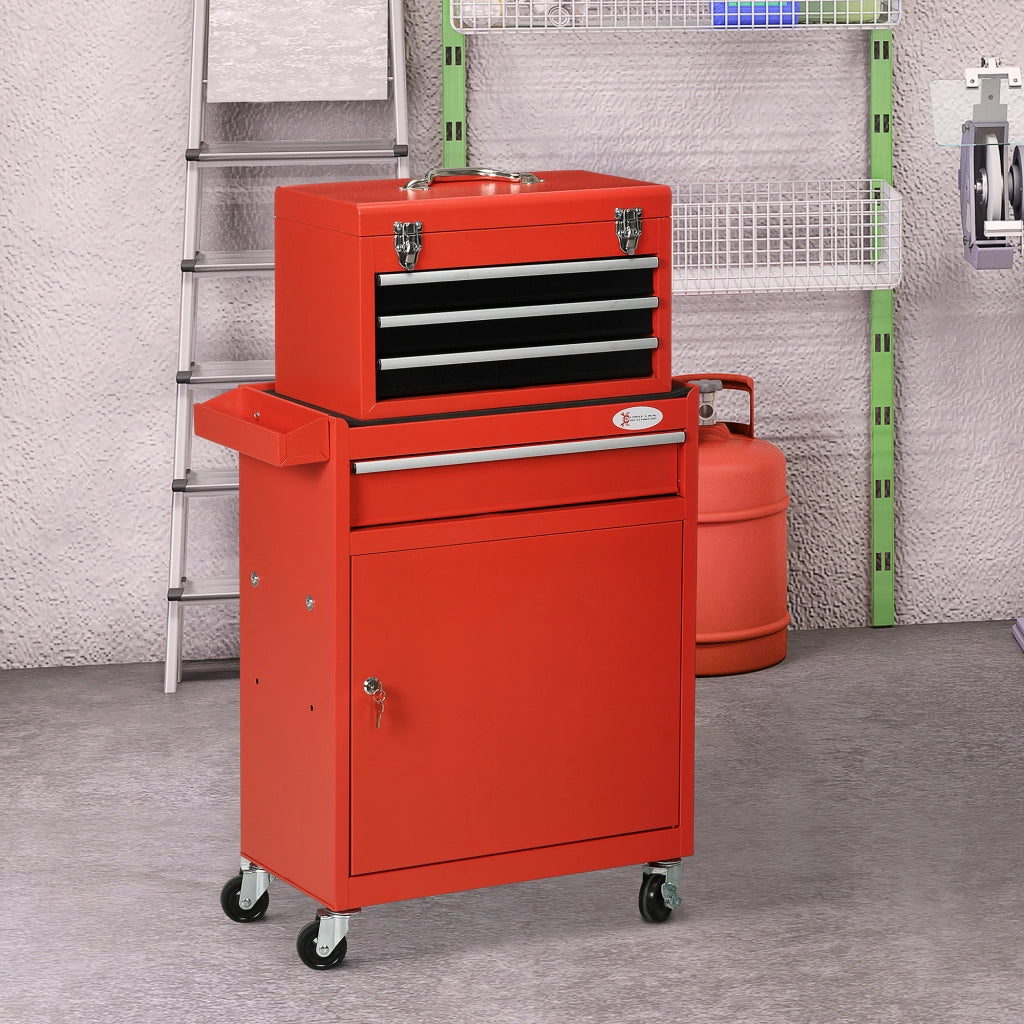 Carrello Attrezzi 2 in 1 con Cassetta e Armadietto ¨C Zephmum ¨C Acciaio Rosso