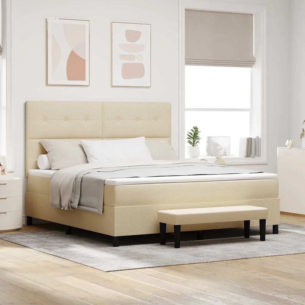 Letto a molle con materasso Crema 180 x 200 cm Tessuto
