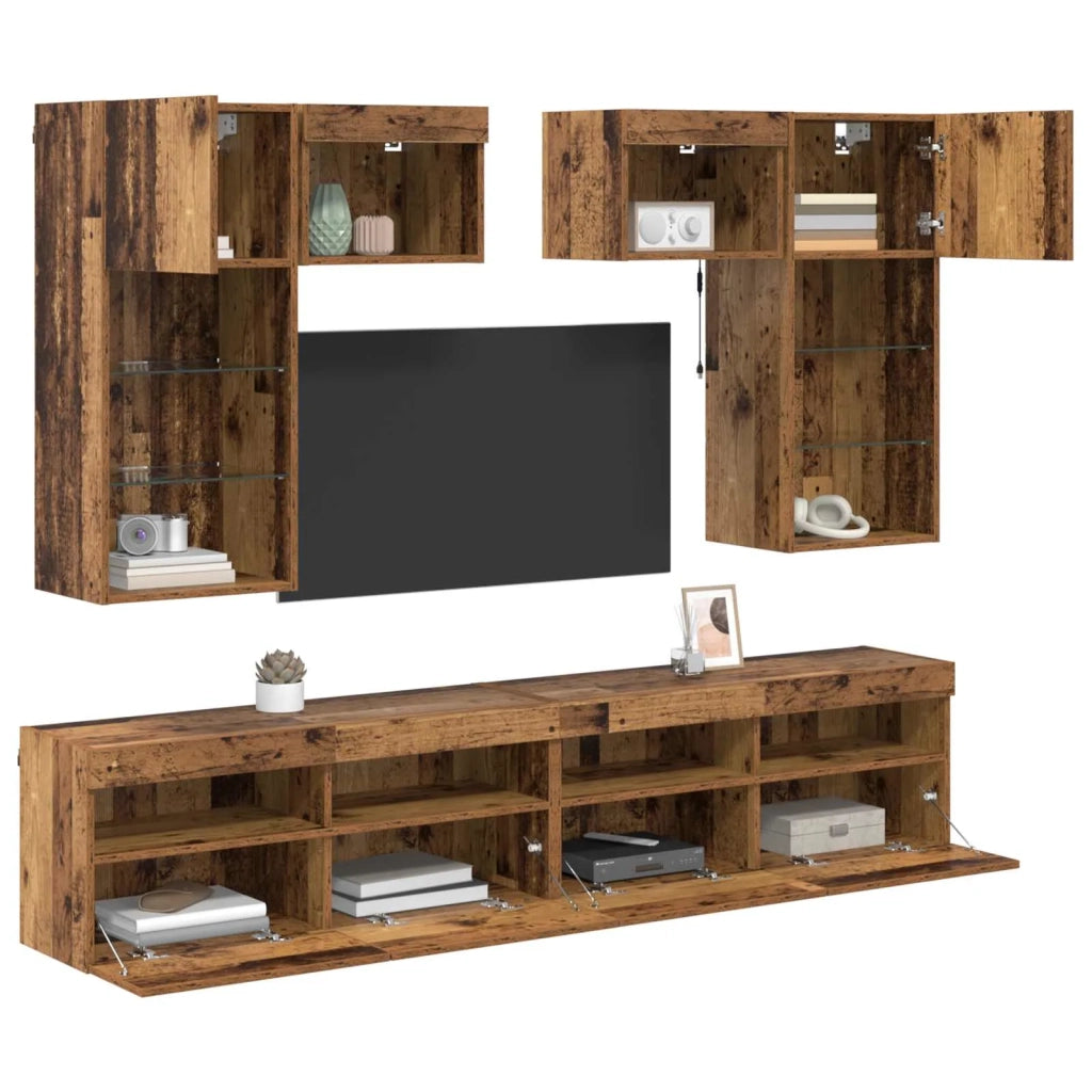 Unità per TV a Muro 6 pcs Rovere Nero Legno multistrato 3402788