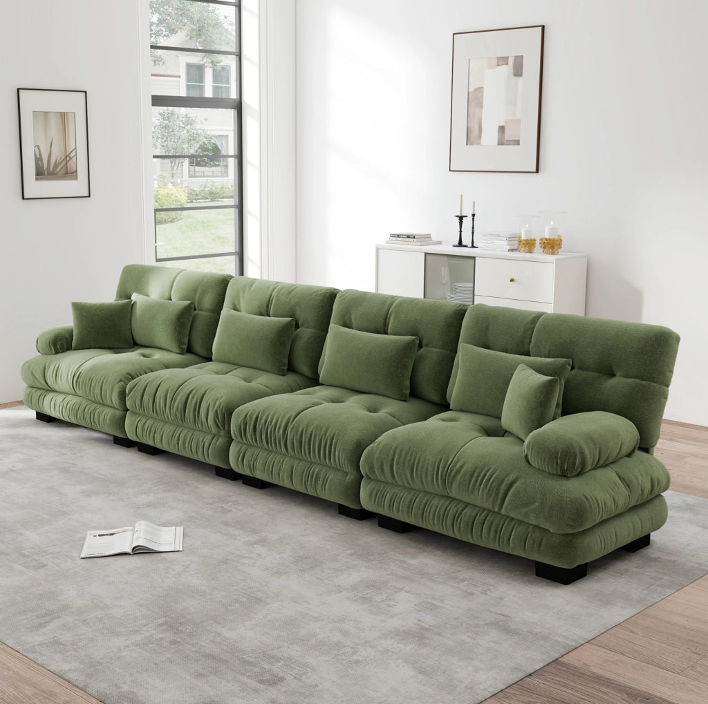 Divano angolare modulare 4 posti con seduta profonda 406x77x81 cm in ciniglia verde