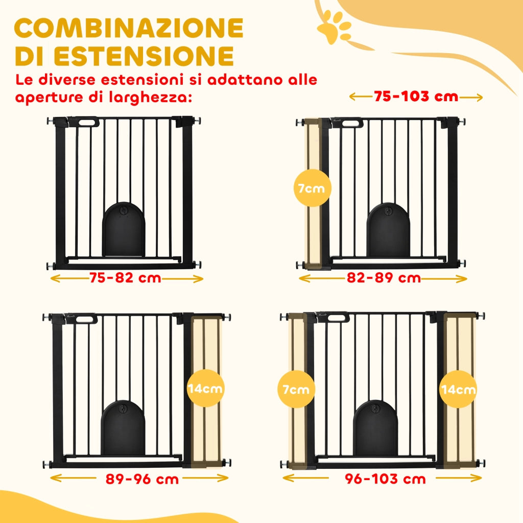 Cancellino per Cani Regolabile con Porta ¨C zephmum ¨C Nero 75-103x76 cm