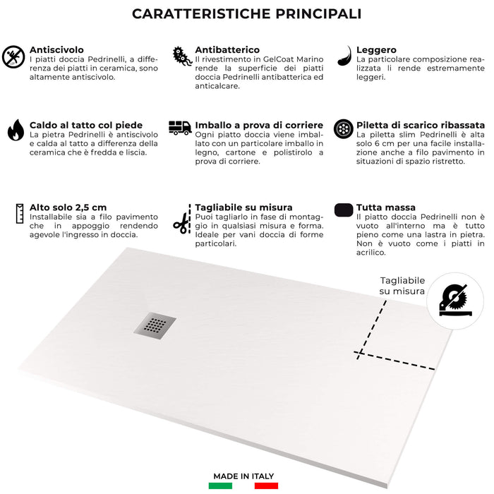 Piatto Doccia in Pietra 80x110 cm Pedrinelli Ardesia Stone Side Bianco