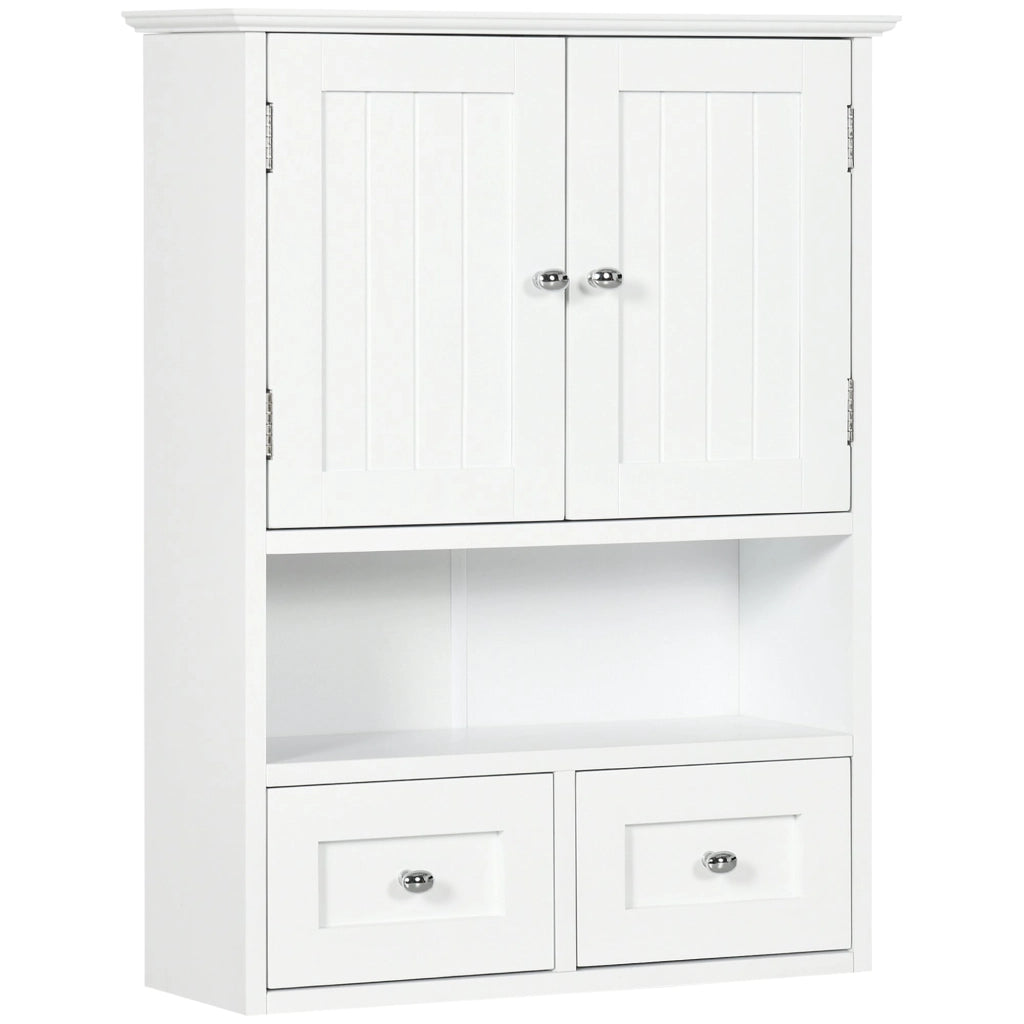 Pensile da Bagno con Armadietto e Cassetti 50,8x17,8x66 cm in Legno Bianco