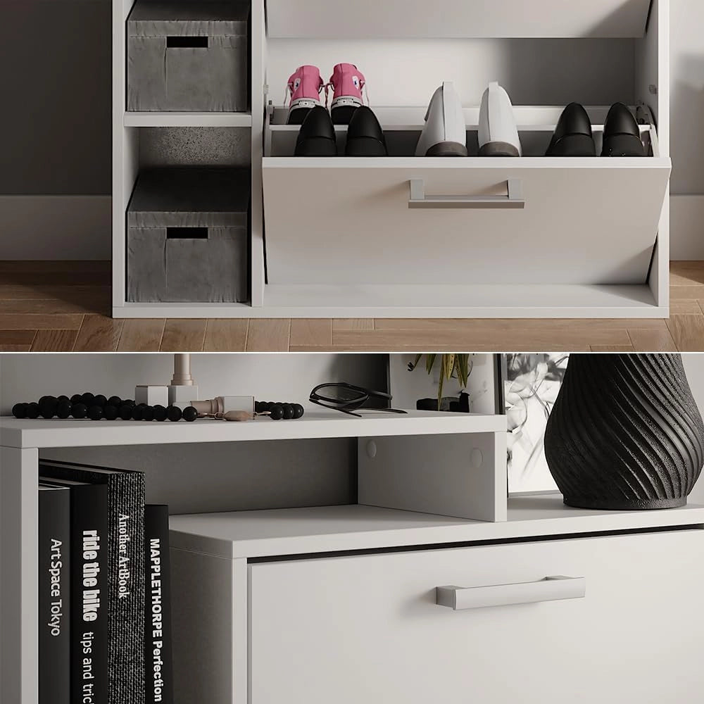 Scarpiera Orlando, Bianco, 80 x 128.3 cm con 3 scomparti