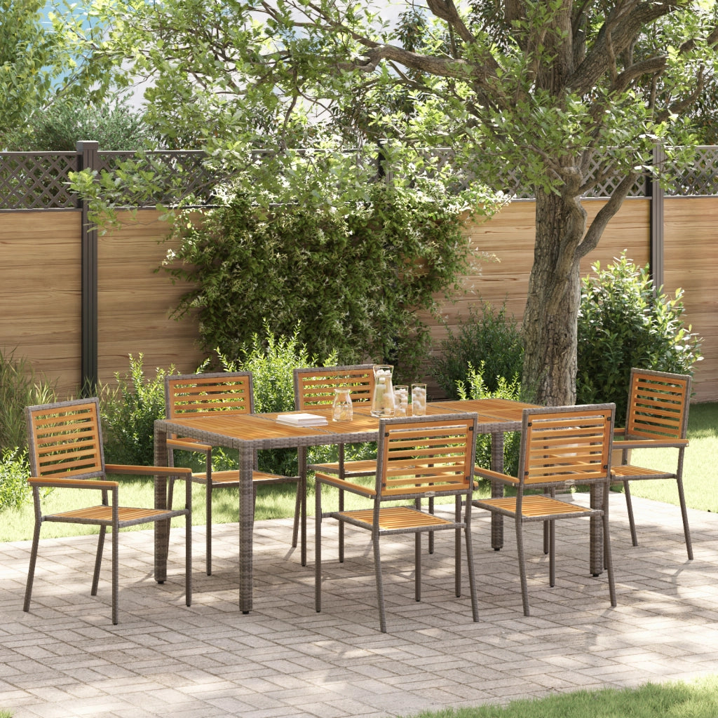 Set da Pranzo Giardino  7 Pezzi Grigio Polyrattan Acacia