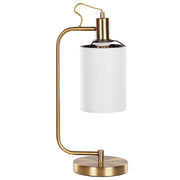 Lampada da tavolo moderna bianca con paralume in lino e base in metallo ramato look contemporaneo industriale