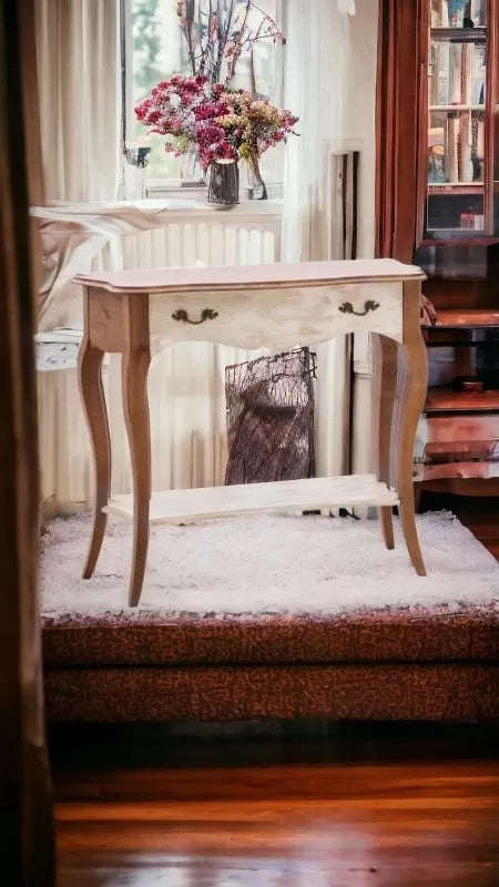 Consolle 1 cassetto legno shabby bianco antico noce bassano 100x40x87 - Mobili 2G