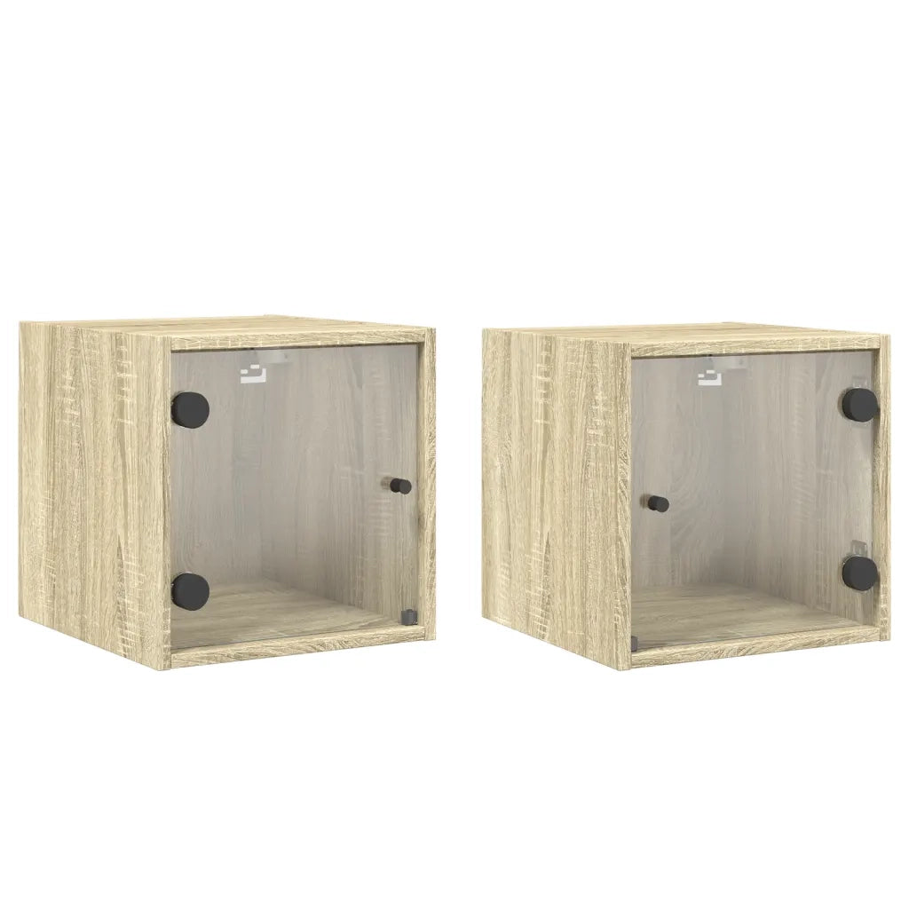Comodini con Ante in Vetro 2pz Rovere Sonoma 35x37x35 cmcod mxl 111327