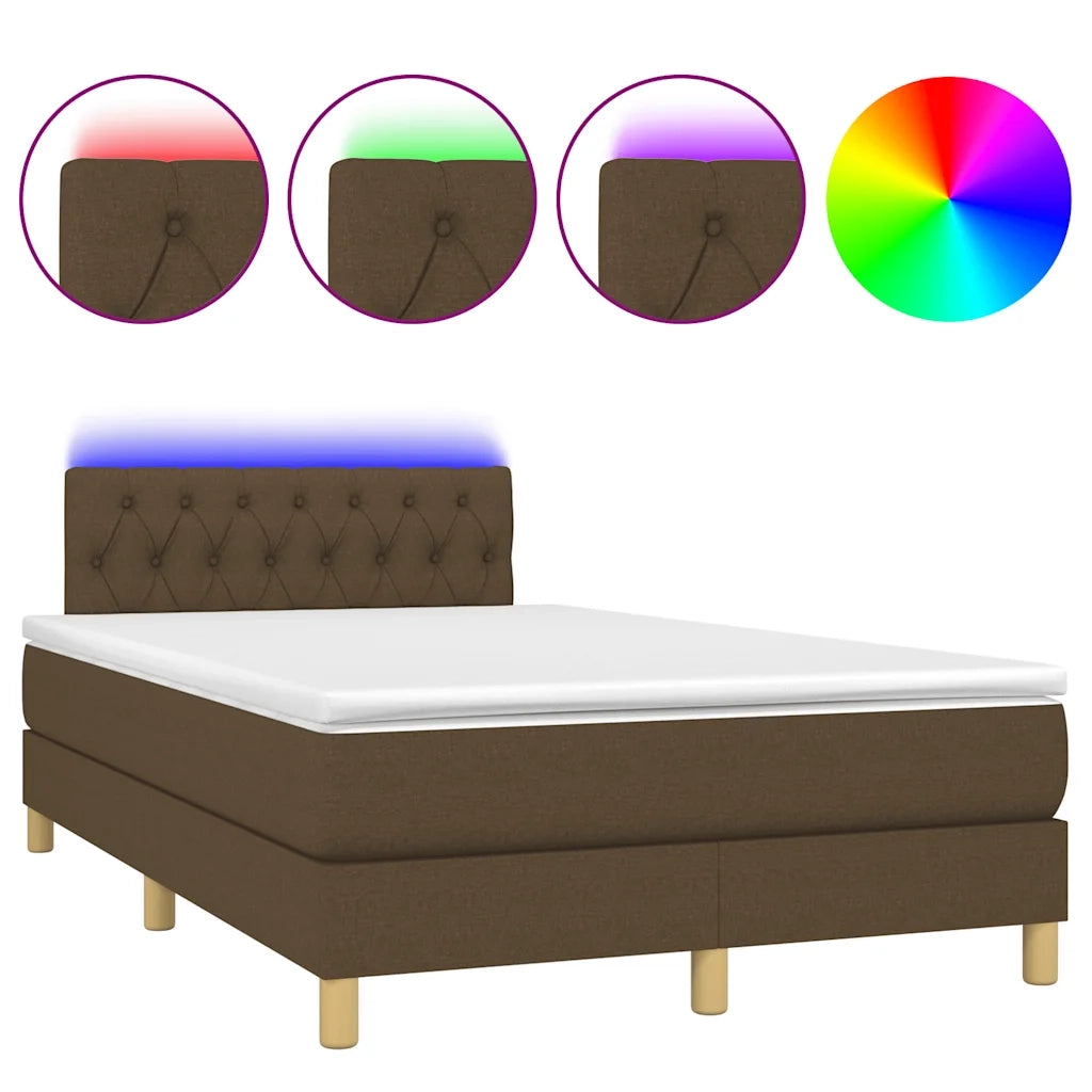 Letto a Molle Materasso e LED MarroneScuro 120x190cm in Tessuto 3270112