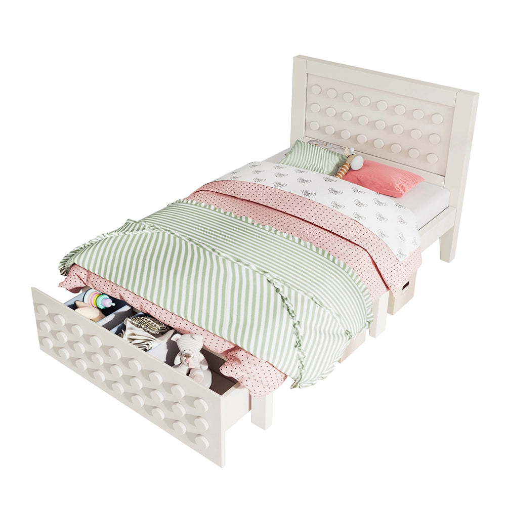Letto bambino-Xylo-90x190 cm-design a blocchi, cassetti, contenitore, bianco, senza materasso