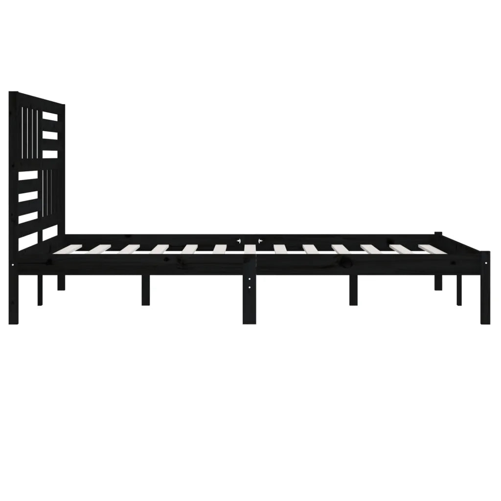 Letto matrimoniale | Letto per adulti | Giroletto Nero in Legno Massello di Pino 200x200 cm