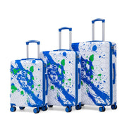 Set di 3 valigie da 20"/24"/28" in materiale PC con stampa fantasia e lucchetto a combinazione (blu)