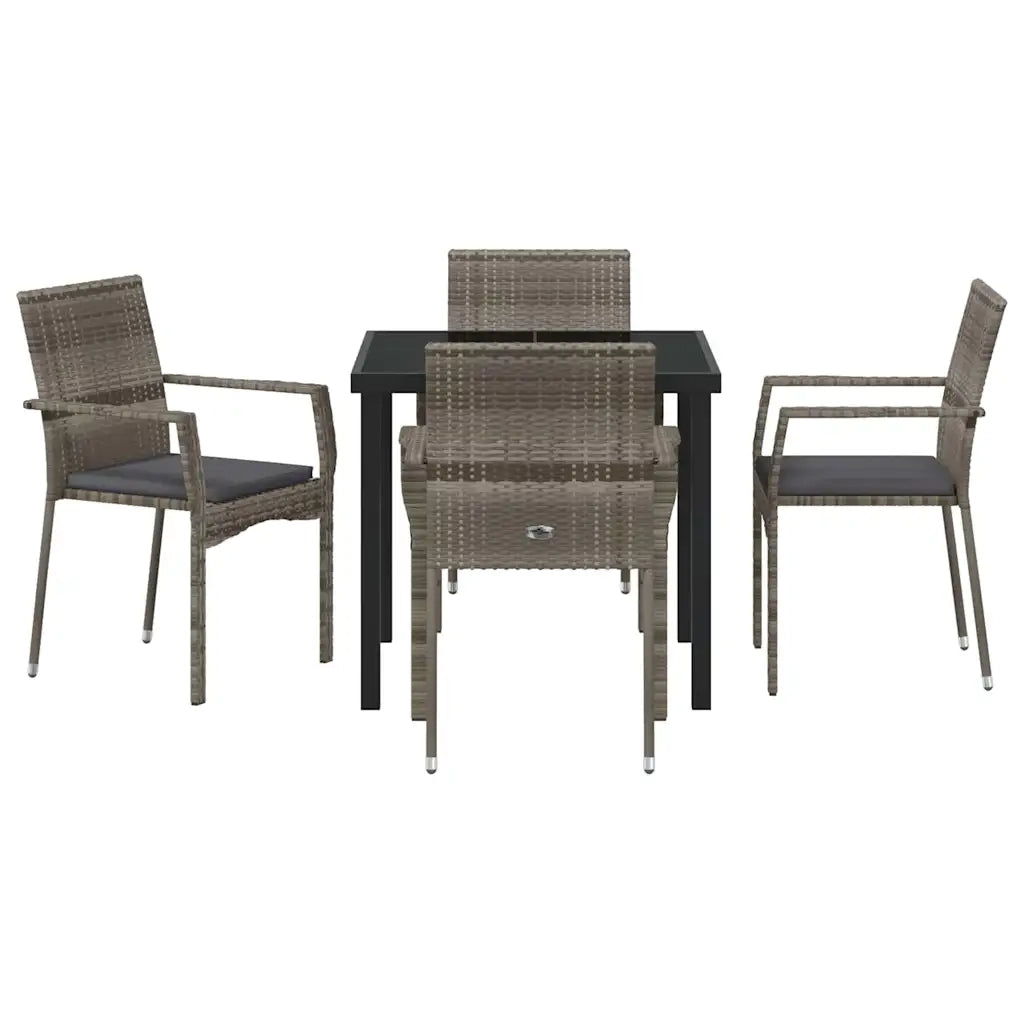 Set da Pranzo per Giardino con cuscino 5 pcs Grigio polyrattan