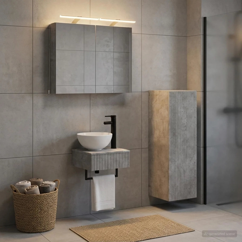 Set di Armadi da Bagno 4 pz Grigio Cemento Legno ingegnerizzato 3407362