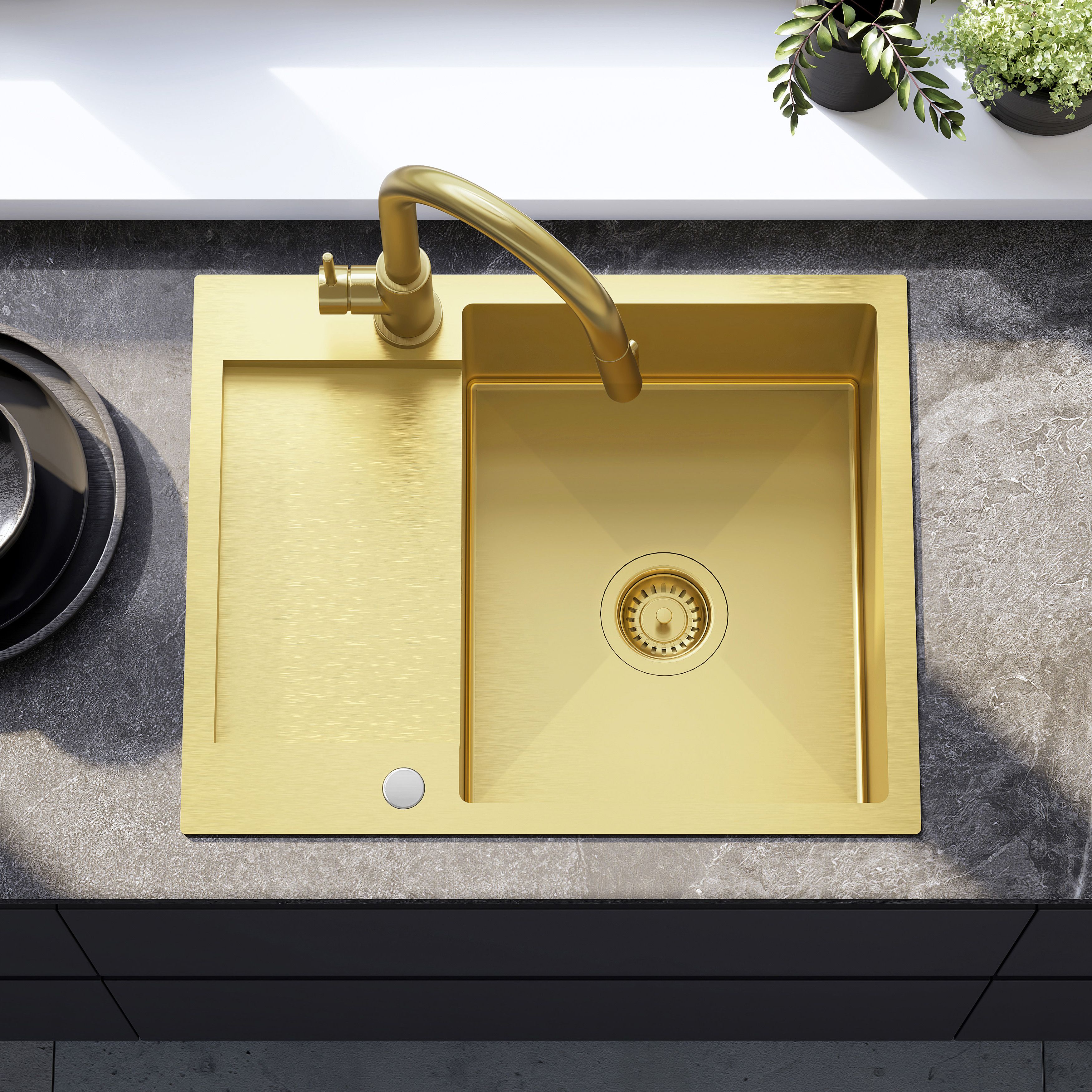 Lavello In Acciaio Paul Brush Gold con rubinetto da cucina