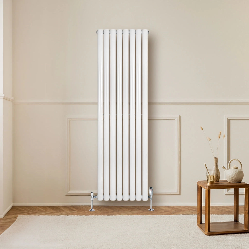 Radiatore Verticale Ovale 1600x480mm Bianco con Valvole TRV