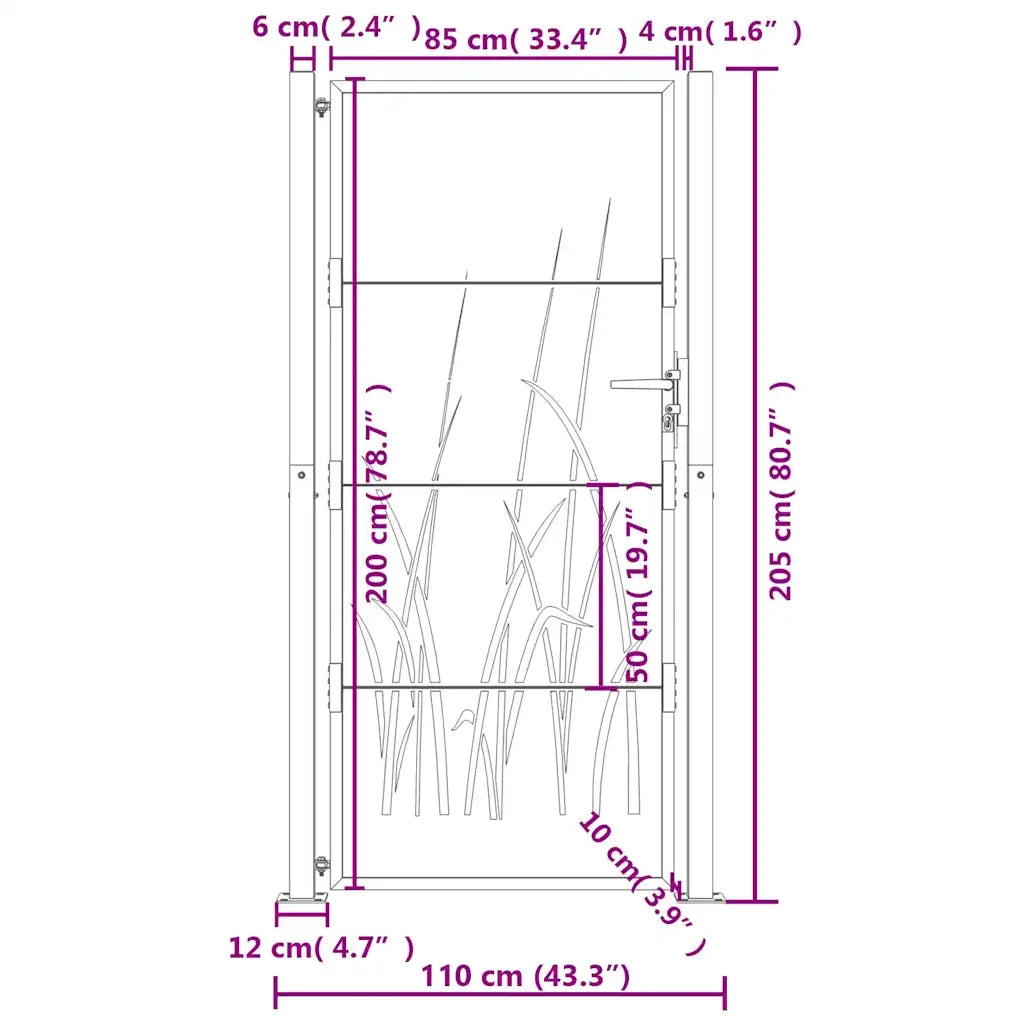 Cancello Giardino Antracite 105x205 cm in Acciaio Design Erba