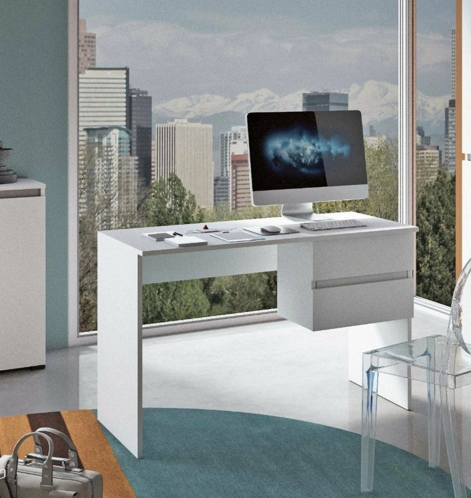 Scrivania Zimone, Scrittoio lineare con 2 cassetti, Tavolo da studio multiuso e salvaspazio, 100% Made in Italy, 110x53h76 cm, Bianco