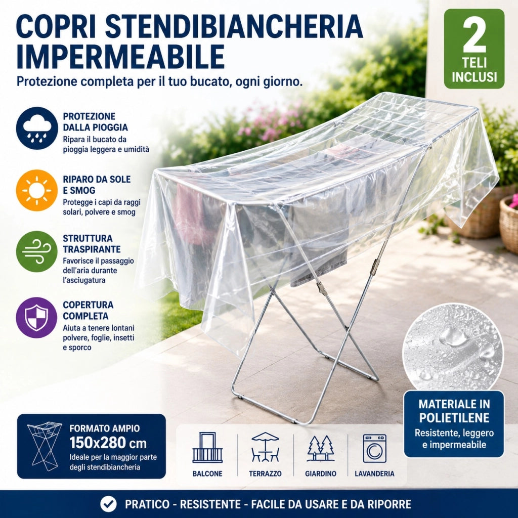 Set 2 Teli Copribucato 150x280 cm da Esterno Telo Antipioggia 90006949