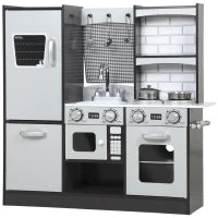 Cucina Giocattolo per Bambini 3-8 Anni in Legno con Accessori, Frigo, Lavandino e Manopole con Suoni, Marrone
