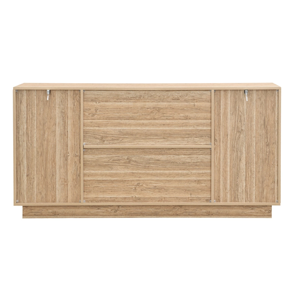Credenza legno naturale con ante ad arco，madia 160 cm con ripiani