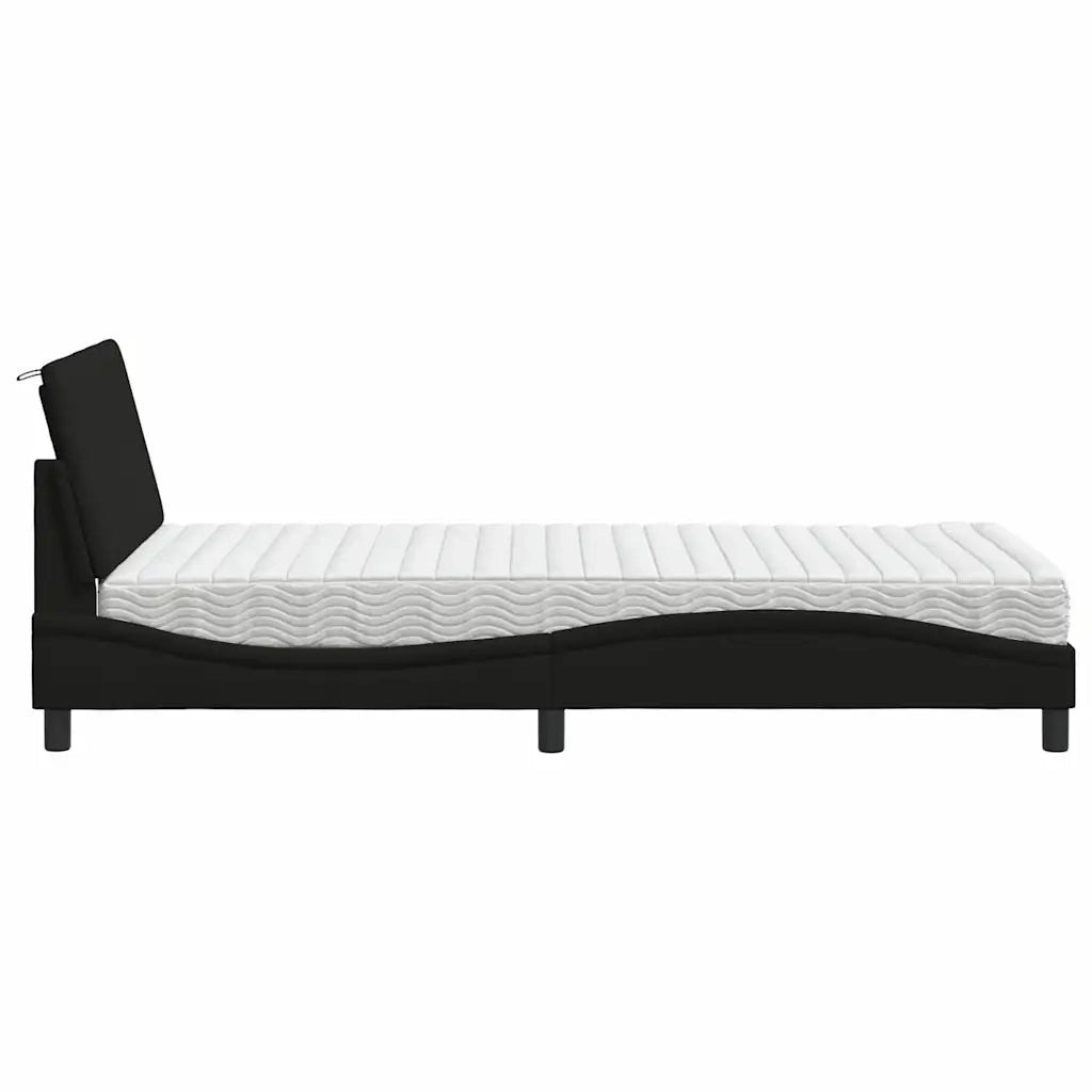Letto con Materasso Nero 100x200 cm in Tessuto