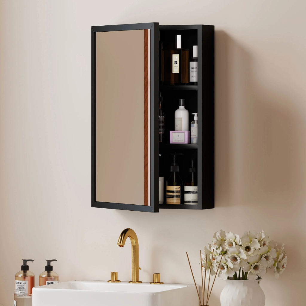 Armadietto Specchio Mobile Bagno Sottolavabo ¨C Zephmum ¨C Nero 40x12x60cm