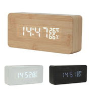 Trade Shop - Rettangolare Sveglia Legno Orologio Display Allarme Digitale Led Temperatura Usb -