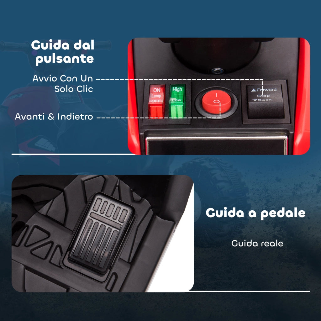 Quad Elettrico per Bambini 12V, 2 Velocit¨¤, Ruote Larghe con Clacson e Fari LED, Et¨¤ 3-5 Anni, Rosso