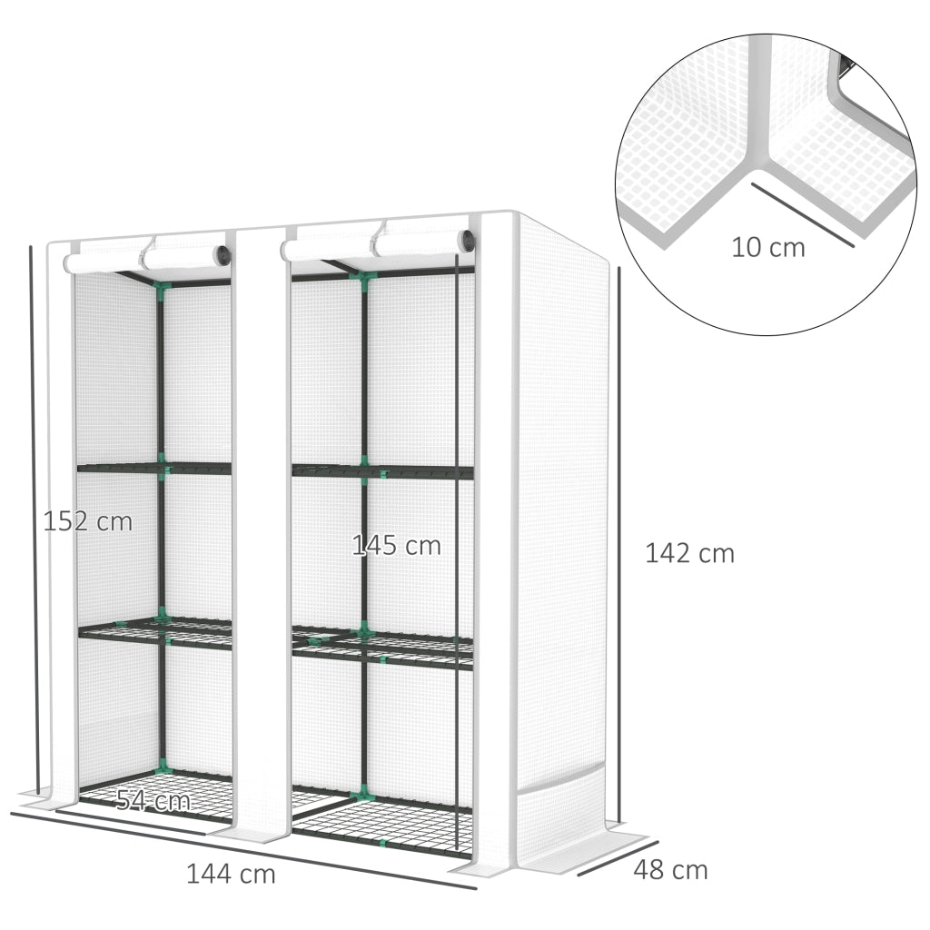 Serra da Giardino con 3 Ripiani e 2 Porte a Rullo ¨C Zephmum ¨C 144x48x152 cm Bianco