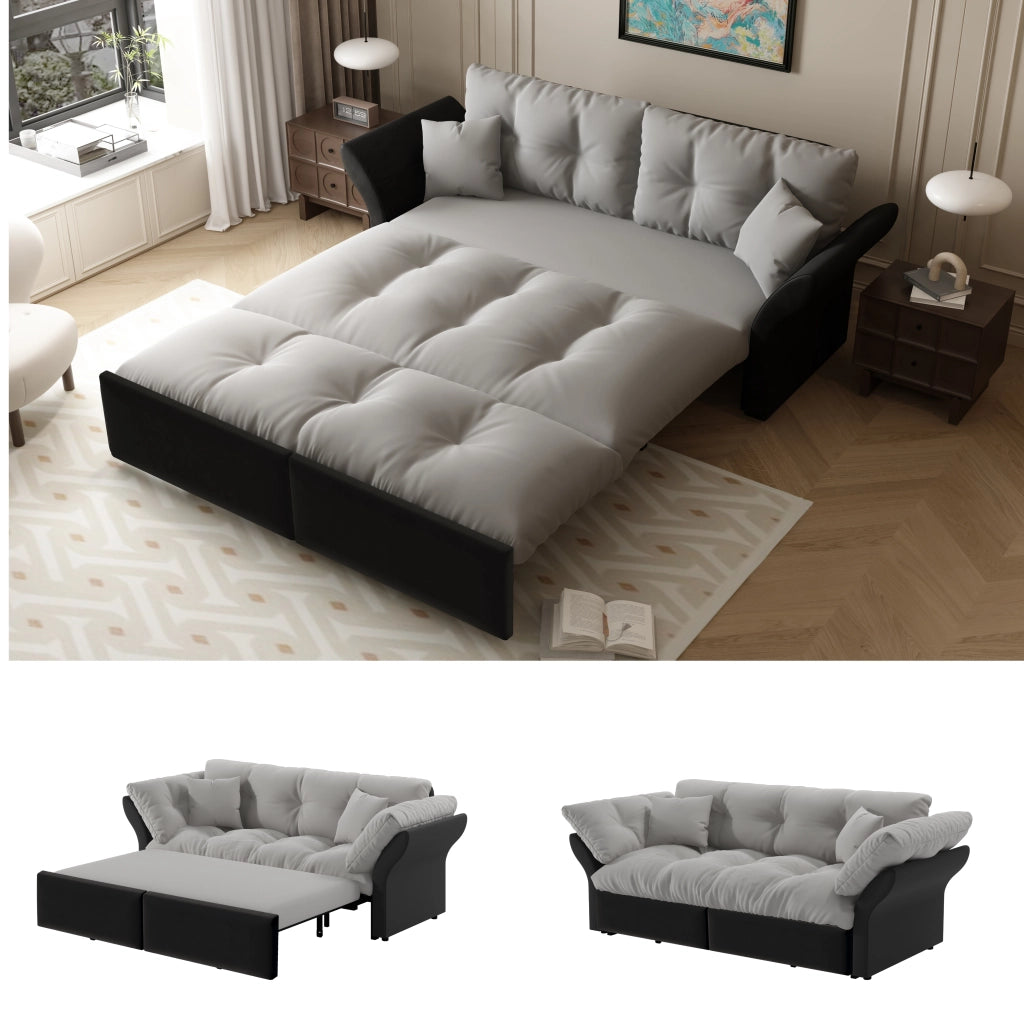 Divano letto convertibile 3 in 1 con letto estraibile e 2 cuscini in velluto grigio chiaro 190 cm