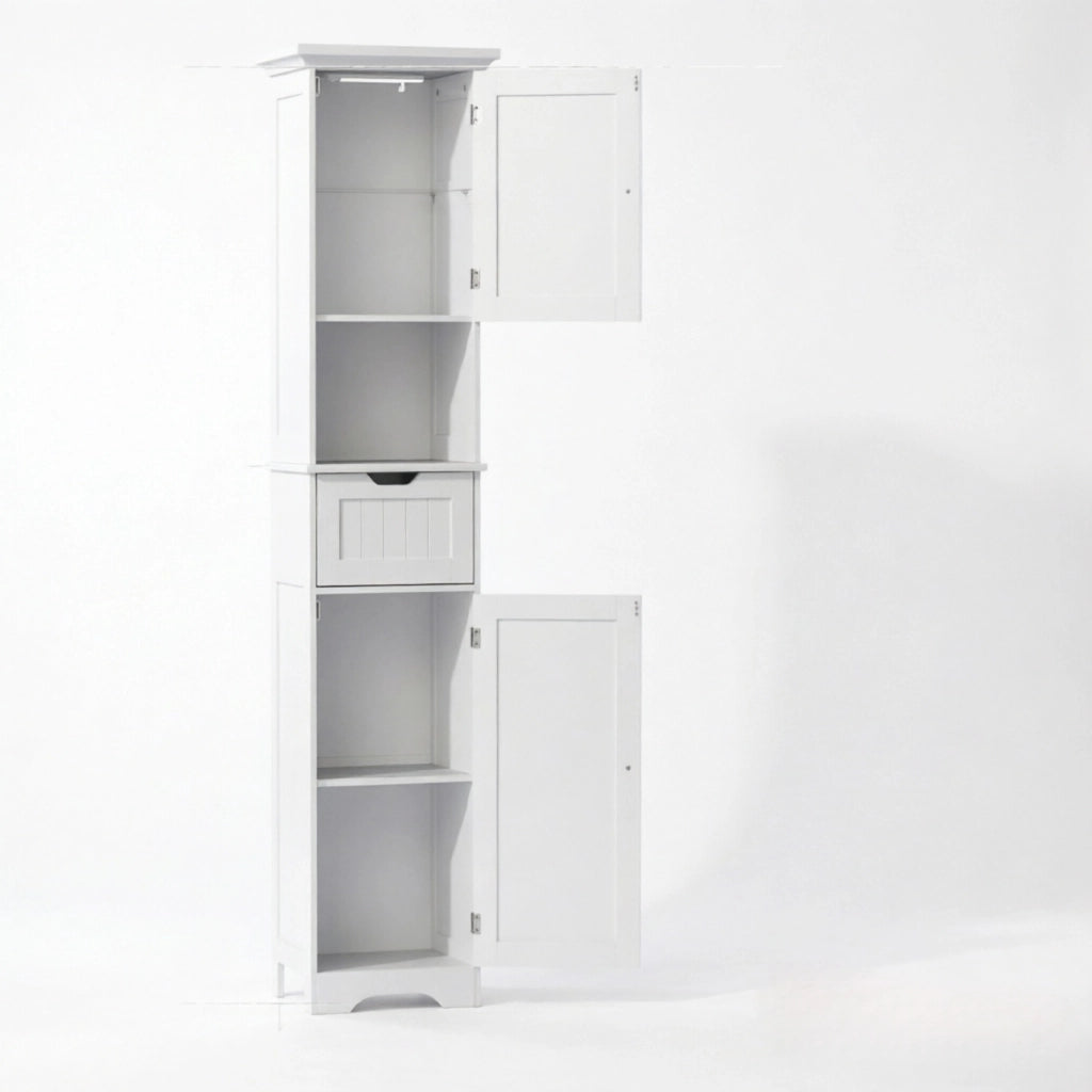 ARMADIO COLONNA BAGNO 40x30x170 cm Bianco in MDF con LED, 2 ante e cassetto