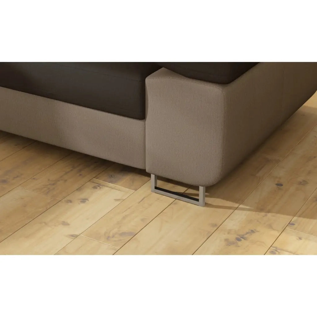 Divano angolare trasformabile MENTON beige e marrone bouclé - Angolo sinistro con contenitore