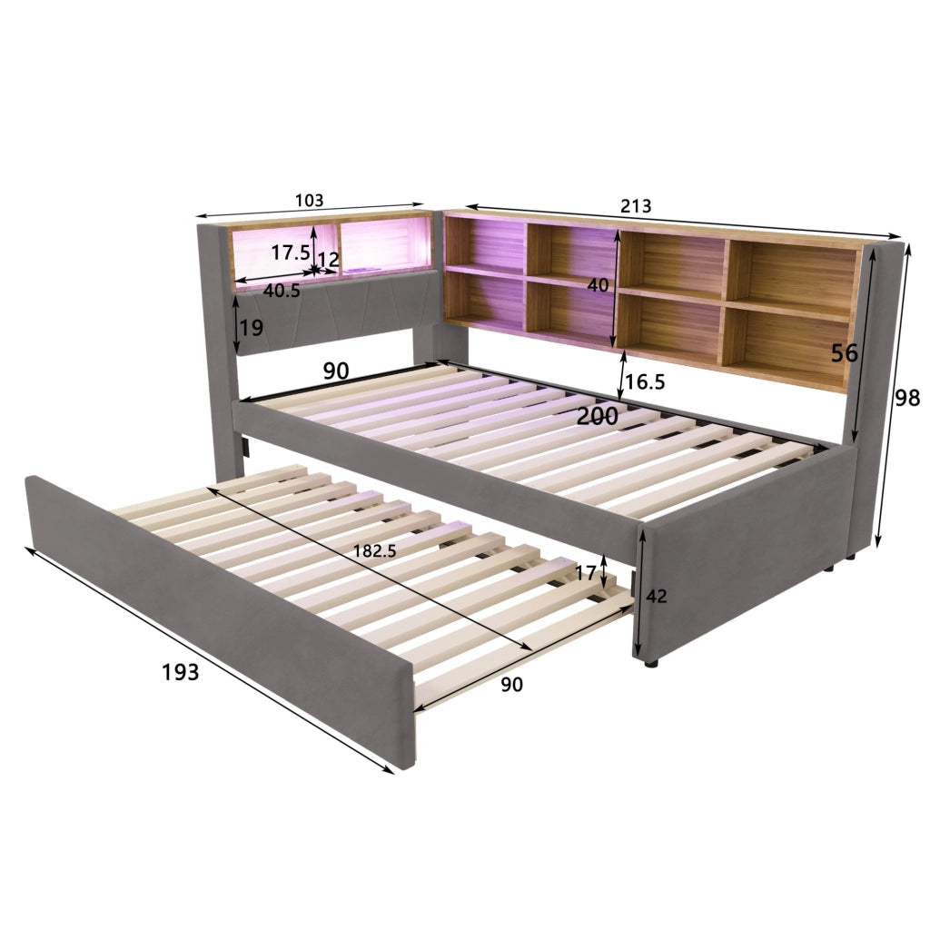 Letto singolo con letto estraibile 90x200 cm grigio scuro