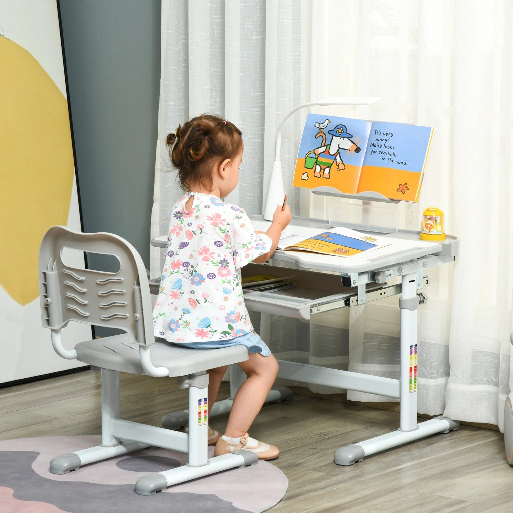Scrivania per bambini con sedia regolabile ¨C zephmum ¨C Grigio 90x50x75 cm