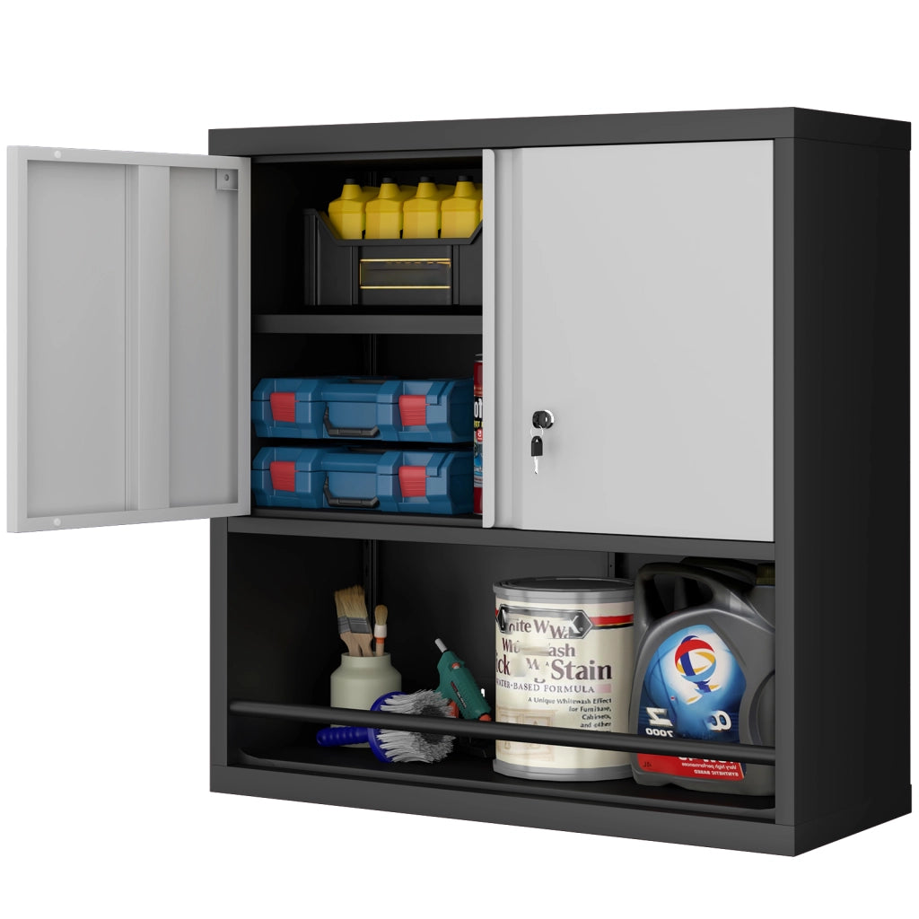 ARMADIO DA MURO IN METALLO 88x45x15 cm Nero/Bianco