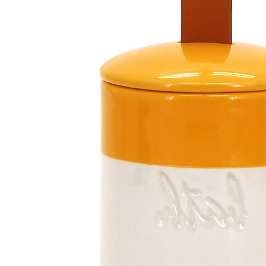 Barattolo in ceramica con coperchio giallo/bianco - serie Bath
