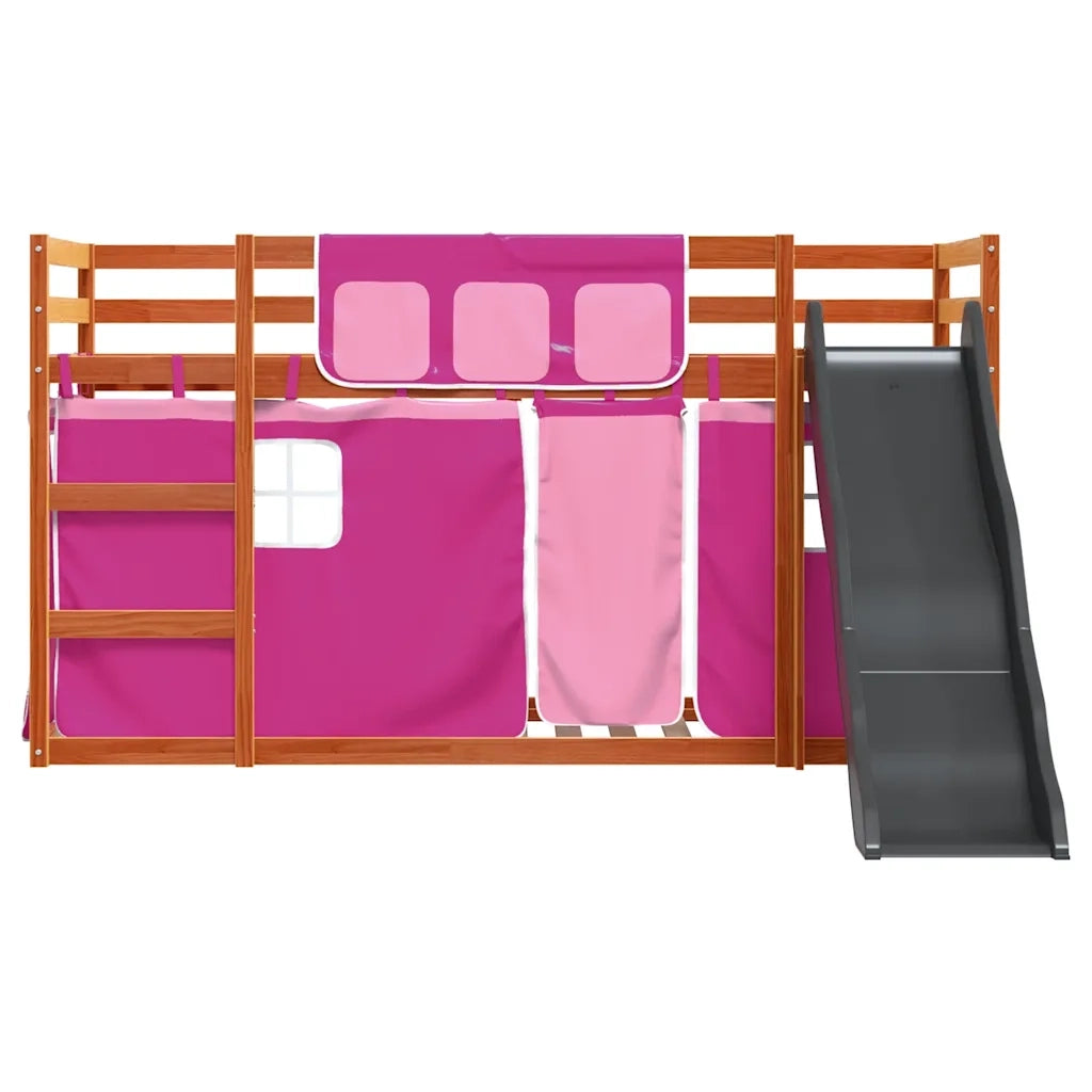 Letto a Castello con Scivolo e Tende Rosa 90x200 cm