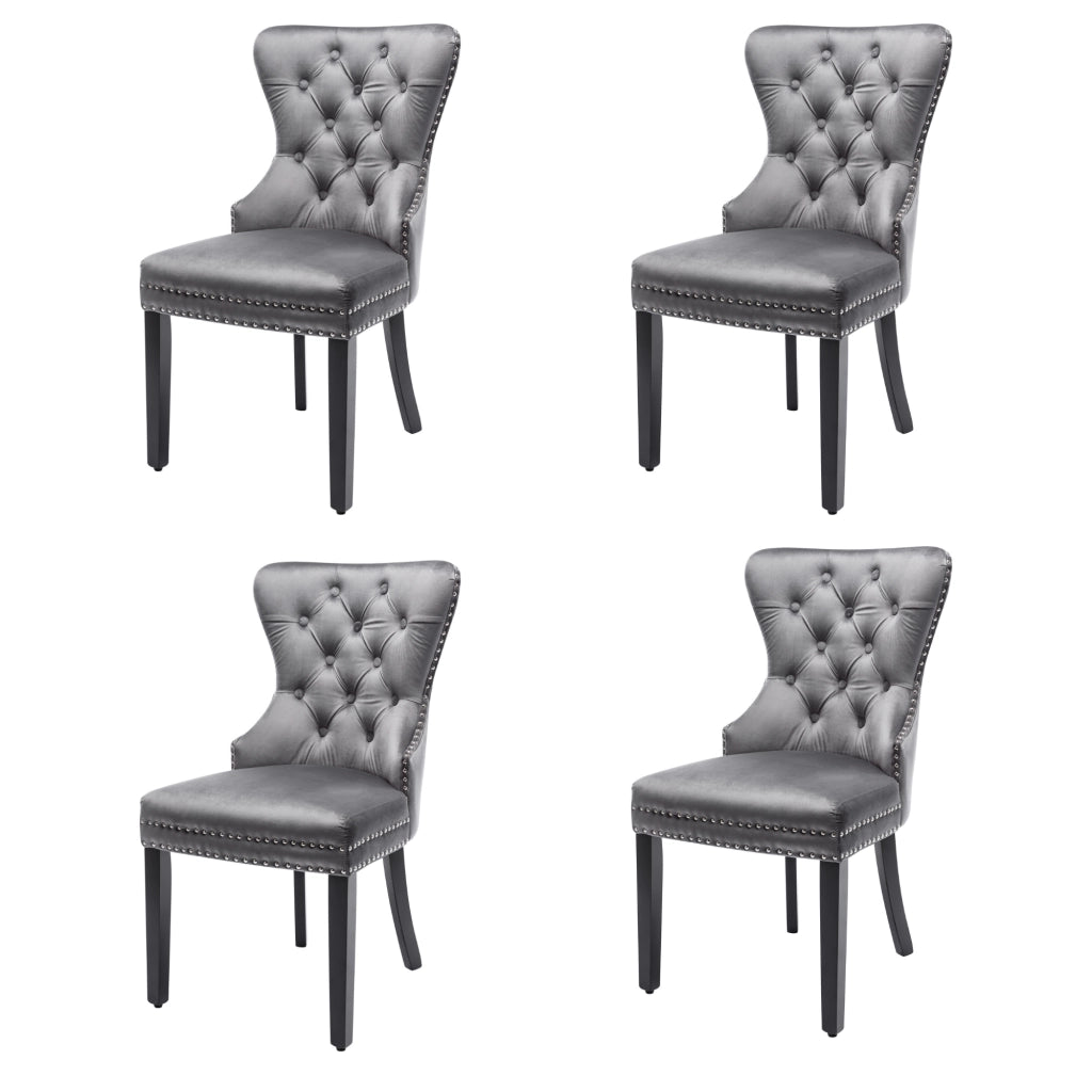 Sedie da Pranzo in Velluto con Gambe in Legno ¨C MINIMAL ¨C Grigio, Set 4 Pezzi