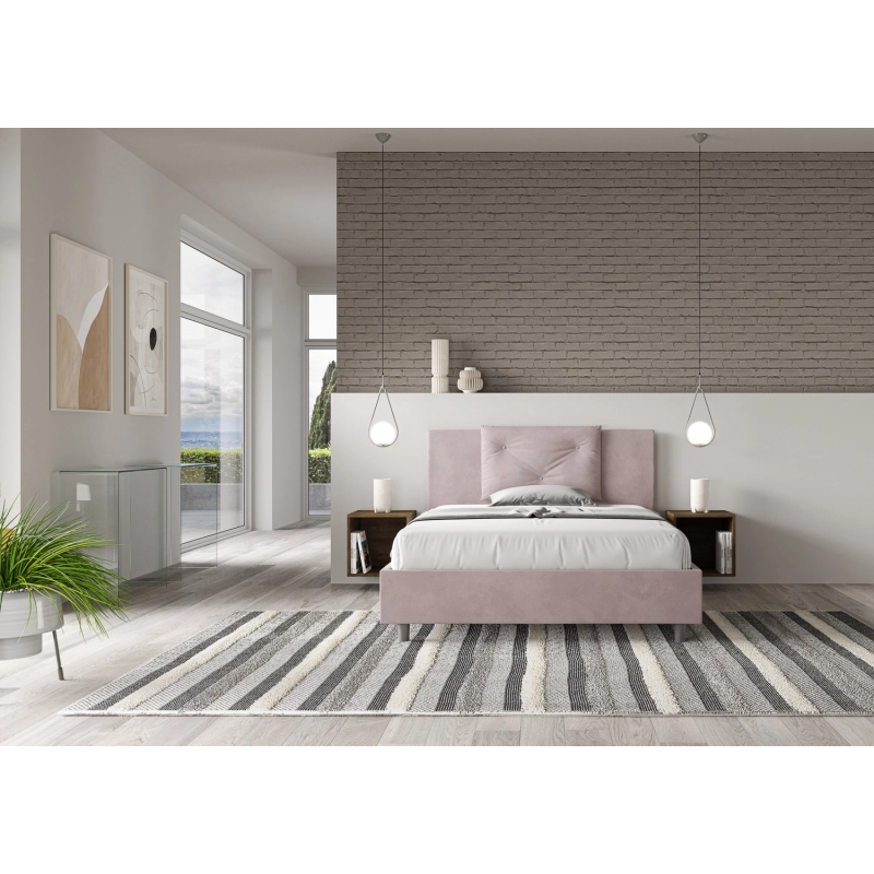 Letto imbottito Matrimoniale francese 140x200 cm Appia - Con rete,Glicine,Microfibra